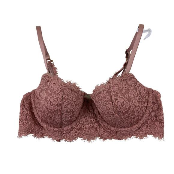 Aerie Women's Size 34B Mauve Pink Lace Real Power Balconette Bra - Picture 1 of 8